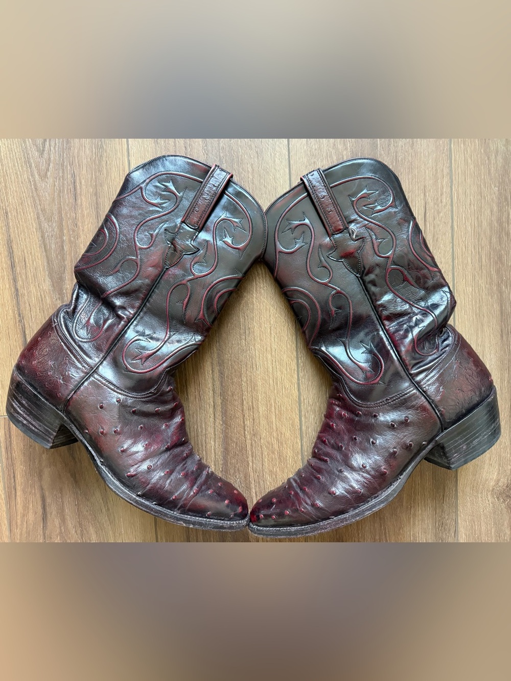 Lucchese Classics Handmade Full Quill Ostrich Black-Cherry Men’s  Boots SZ 10.5D